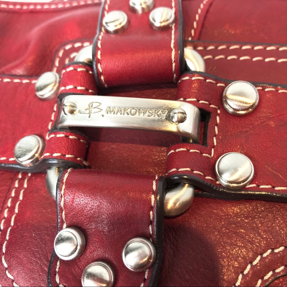 B Makowsky Leather Shopper Tote Handbag Deep Red